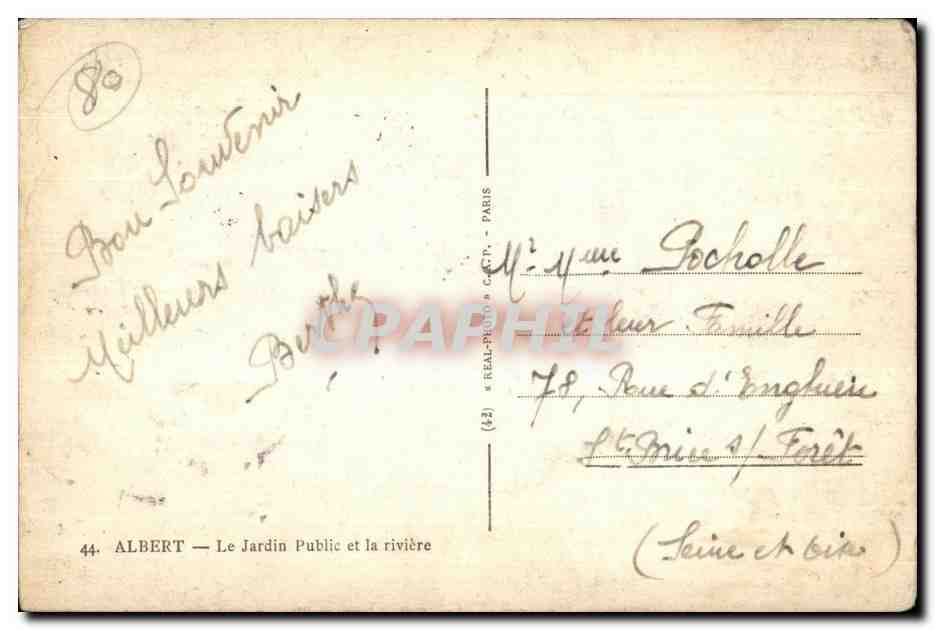 CPA Albert Le Jardin Public et Ia riviere — Rückseite