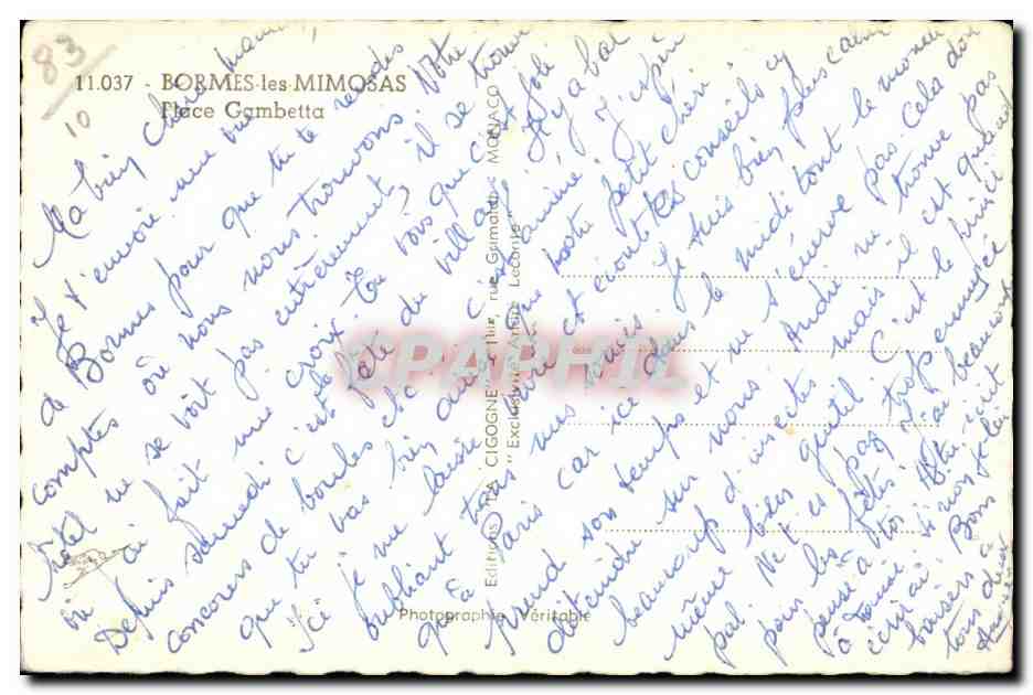 Bormes les Mimosas - Place Gambetta - CPA  — Rückseite