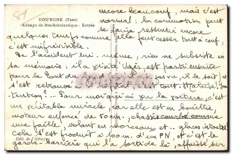 CPA Dourgne Tarn Abbaye de Ste Scholastique Entree — Back