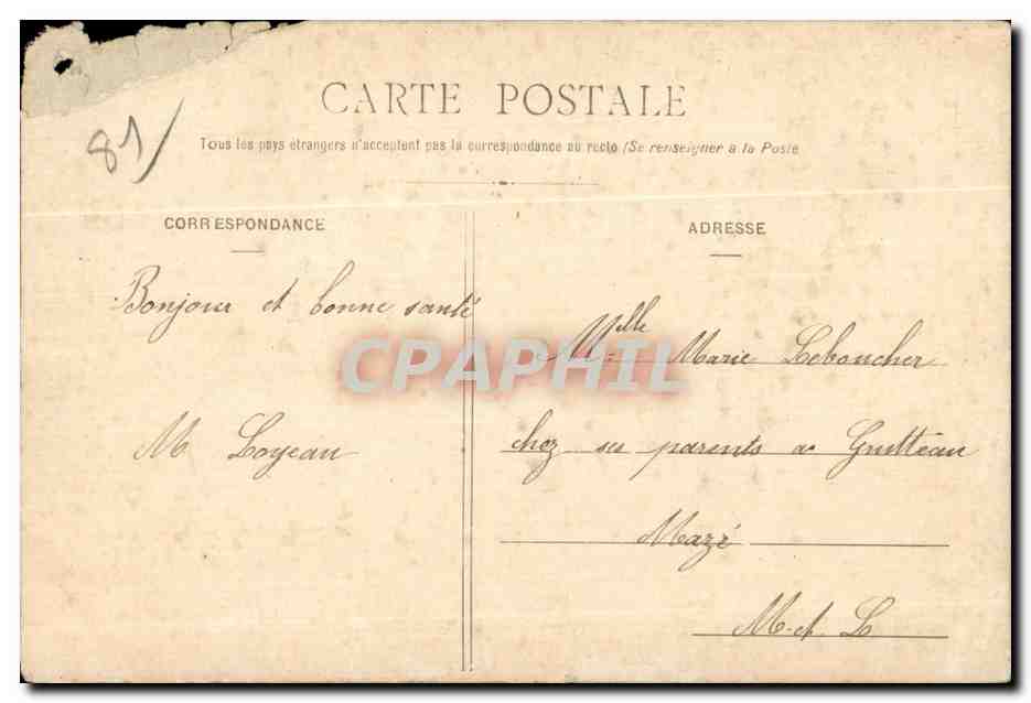 CPA De Corne Je vous envoie mes amities — Rückseite