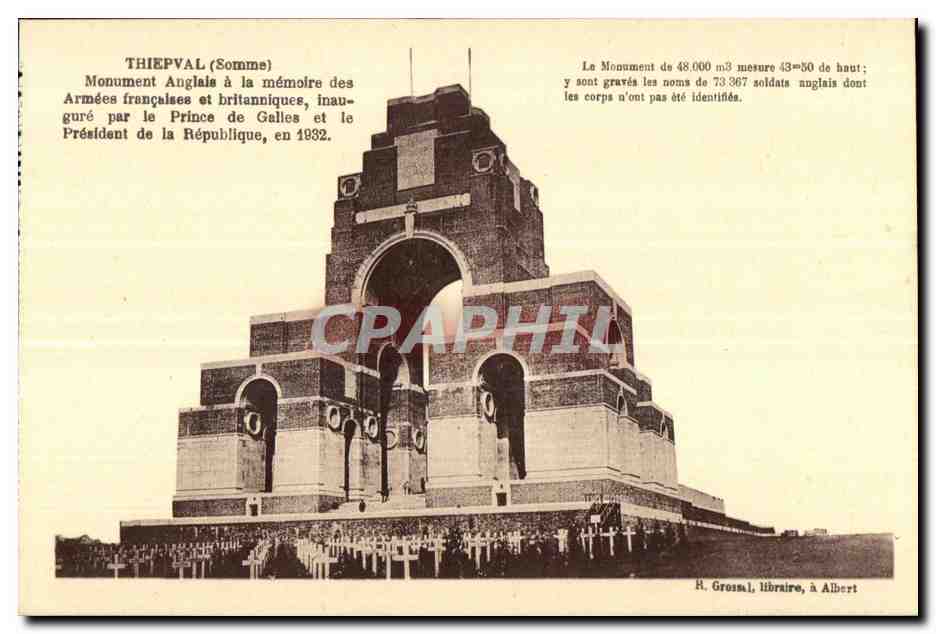 Thiepval (Somme) — Monument anglais à la mémoire des armées françaises et britanniques — H. Grossal, libraire, à Albert