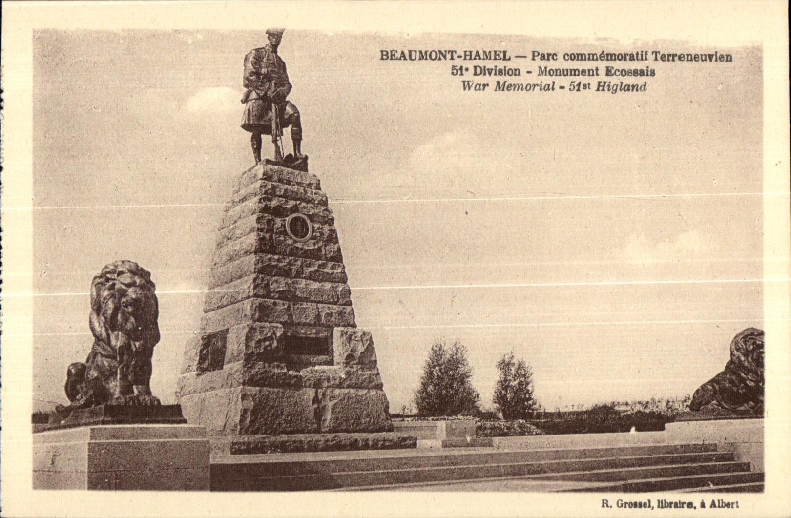 Beaumont-Hamel — Monument commémoratif Terreneuvien — R. Grossel, libraire, à Albert