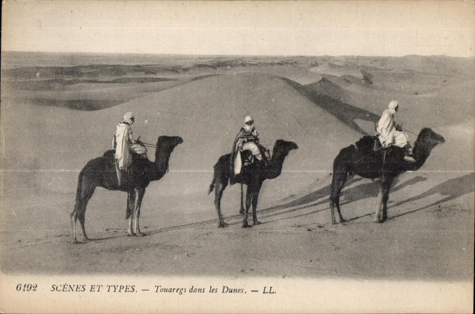 CPA Maroc Scenes et types Touaregs dans les Dunes Camel Chameau 