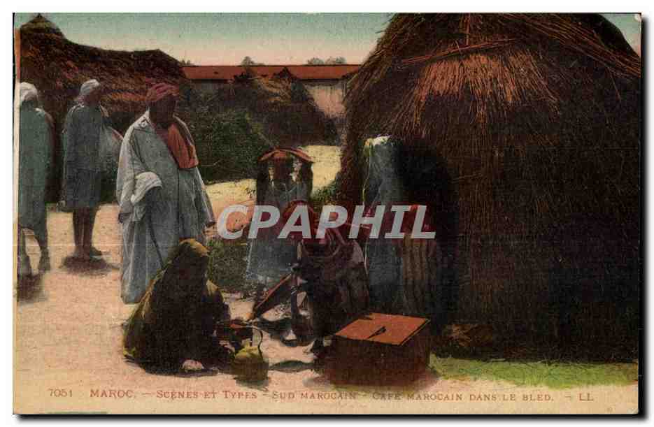 CPA Maroc Maroc-Scenes et Types Sud Marocain Cafe Marocain Dans Le bled