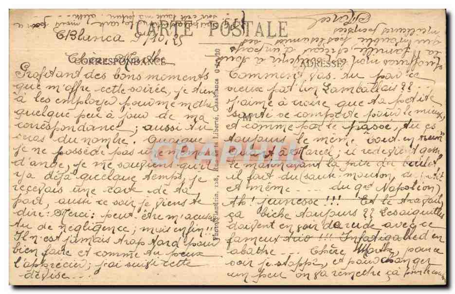 CPA Casablanca Le Vieux Port — Verso
