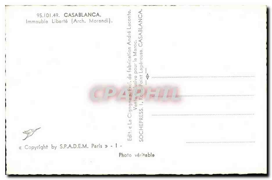 CPSM Maroc Casablanca Immeuble Liberte — Verso