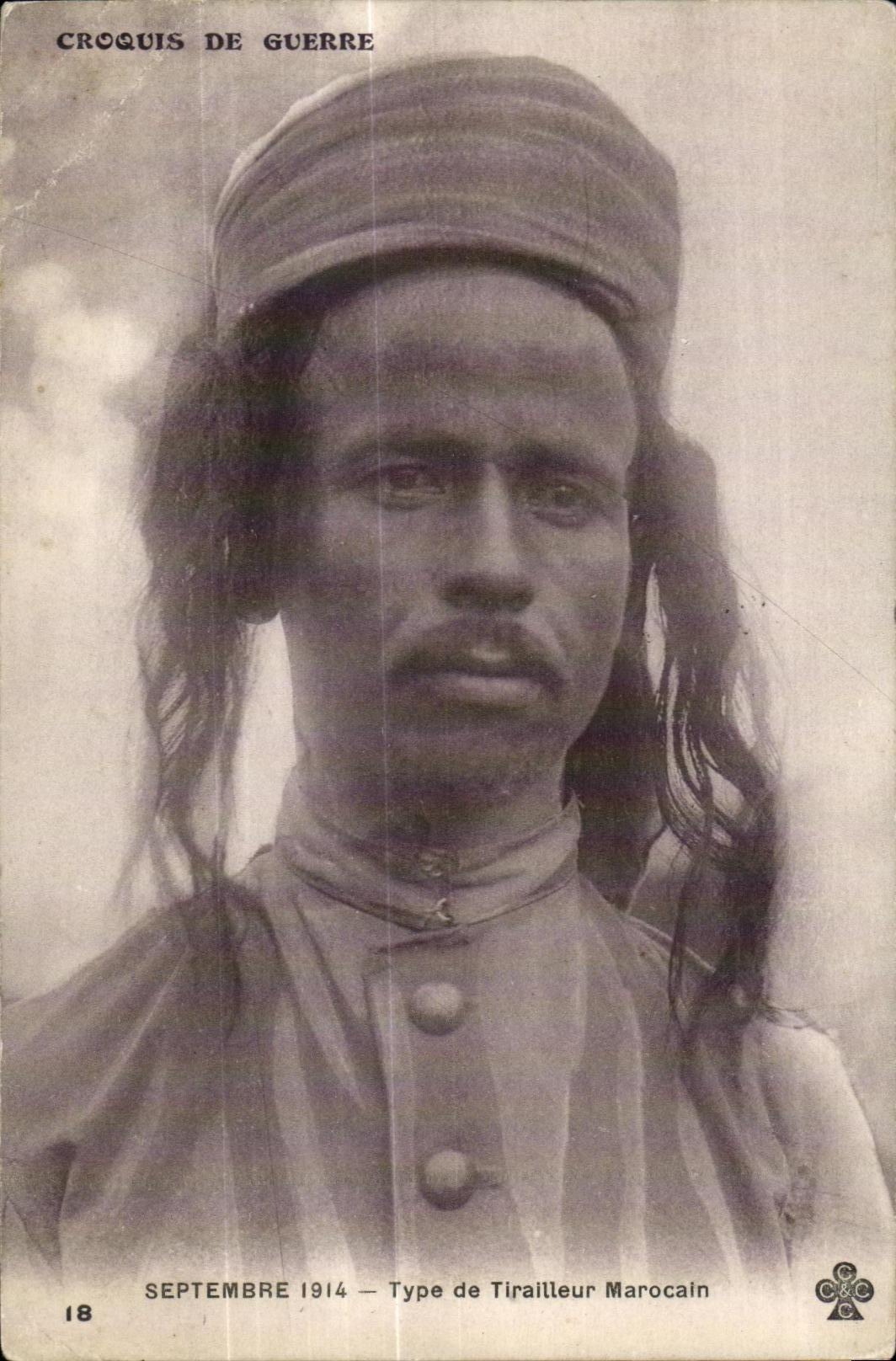 Tirailleur Marocain — Croquis de Guerre, septembre 1914 — Éditeur CCC, n°18
