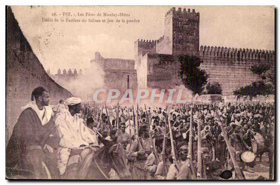 Feesten van Moulay-Idris — Parade van de Fanfare van de Sultán en Speelgoed met Poeder — Uitgever Heineken