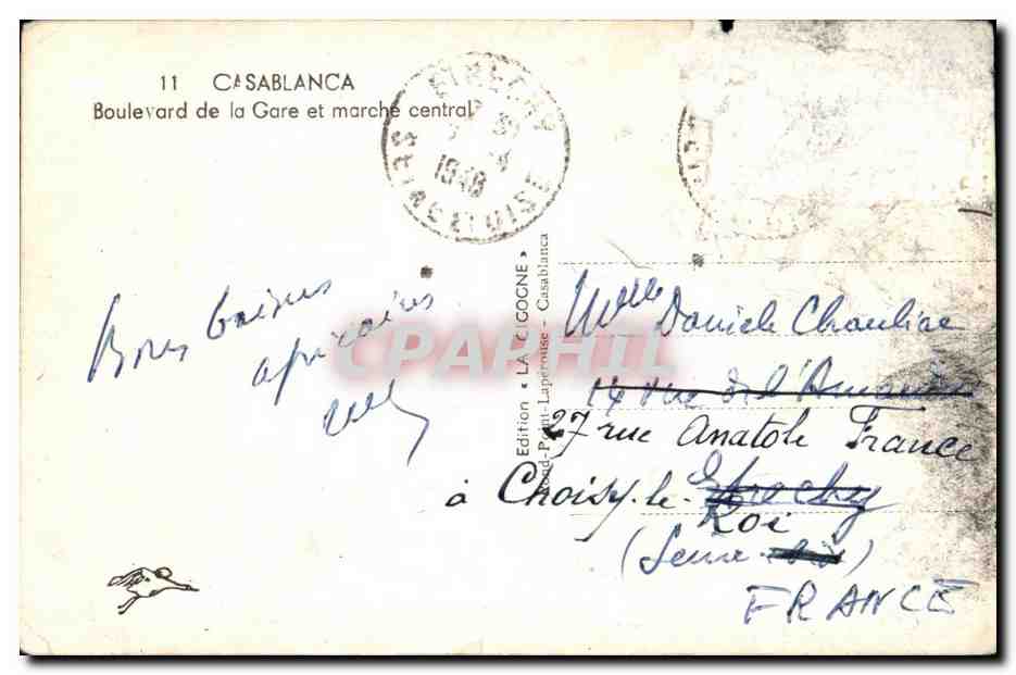 CPA Maroc Casablanca Boulevard de la Gare et marche central — Verso