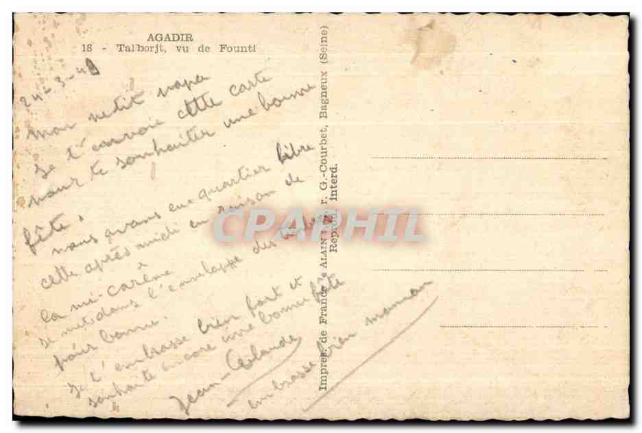 CPA Maroc Agadir Talbarjt vu de Founti — Rückseite
