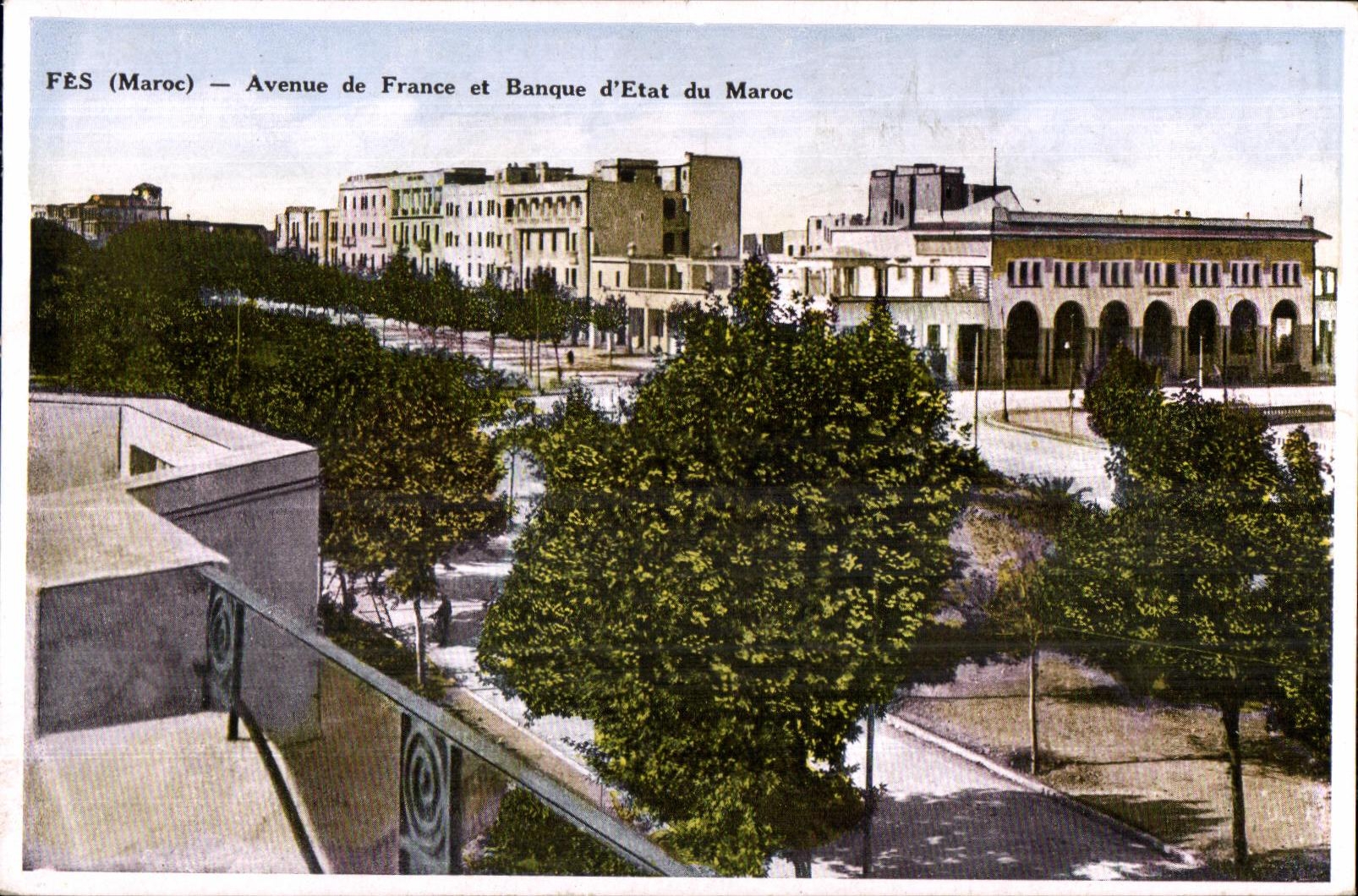 CPA Maroc Fes (Maroc) Avenue de France et Banque d Etat du Maroc