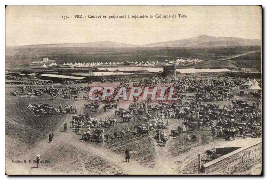 Fès - Convoglio che si prepara ad unirsi alla Colonna di Taza — Edizione H. B. Serra, Fès