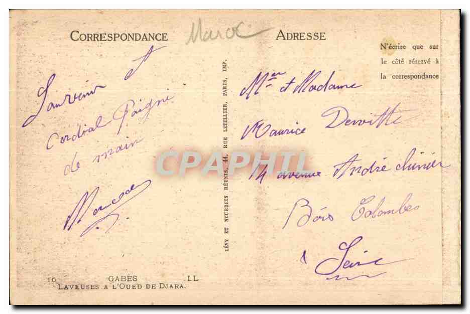 CPA Maroc Gabes Laveuses A L Oued de Djara — Back