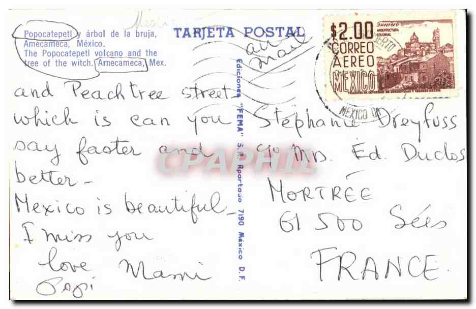 Popocatépetl — volcan et arbre de la sorcière — éditions 'FEMA' n°7190 — Rückseite