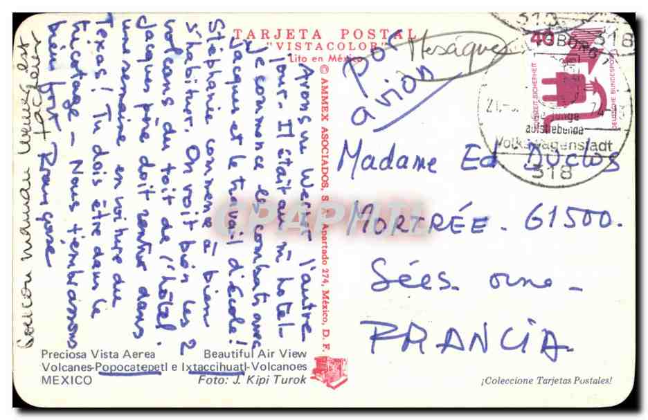 Volcans Popocatépetl et Ixtaccíhuatl — vue aérienne — AMAMEX ASOCIADOS, série 274 — Verso