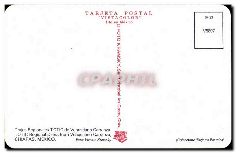 CPA Mexique Trajes Regionales Totic de Venustiano Carranza Totic Regional Dress from Venustiano Carranza Chiapas Mexico — Back