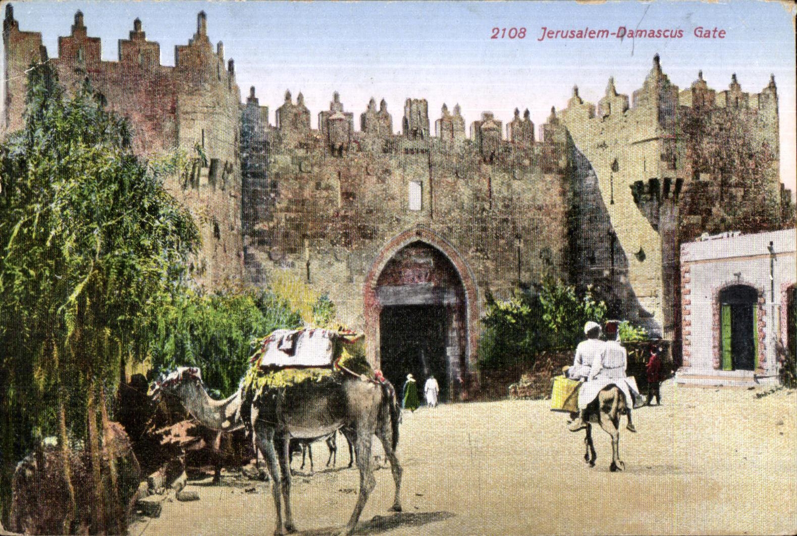 CPA israel Jerusalem Damascus Gate Chameau CAmel 