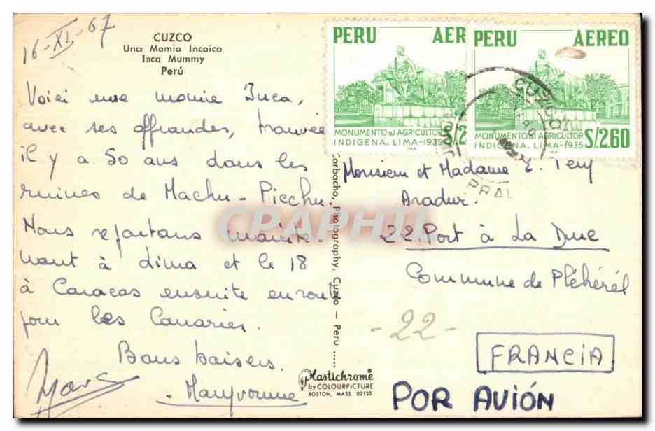 CPA Peru Cuzco Una Momia Incaica Inca Mummy Peru — Rückseite