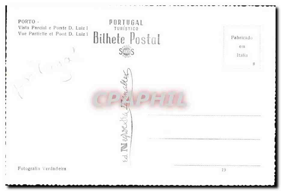 Porto — Vue partielle de la Ponte D. Luís — Bilhete Postal Turístico Santos — Reverso