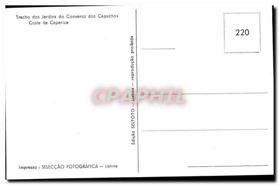CPA Trecho dosjardins do Convenio dos Capuchos cosla da Caparica — Rückseite
