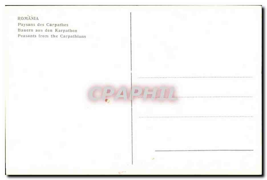 CPA Roumania Paysans des Carpathes Bauern aus den Karpathen Peasants from the Carpathians Rumania — Rückseite