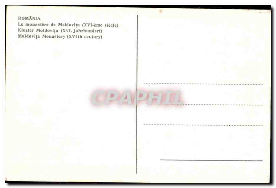 CPA Romania Le mouastere de Moldovita Kloster Moldovita — Rückseite