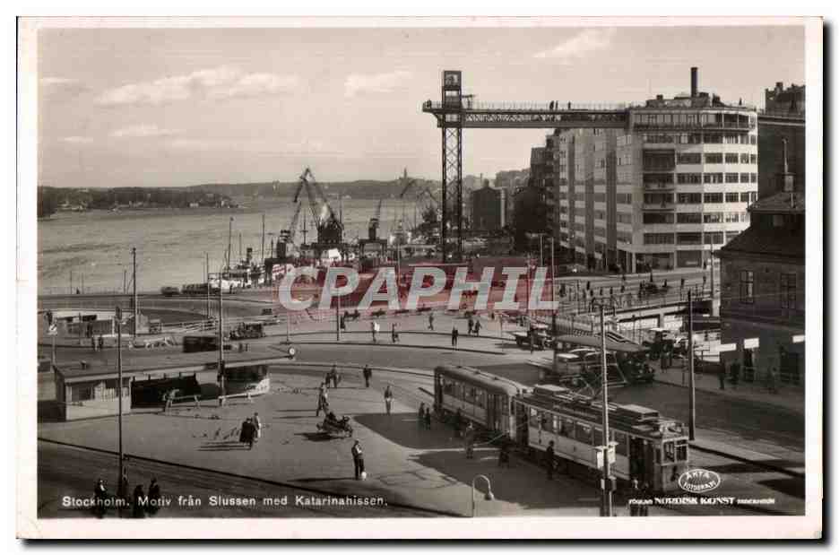 Stockholm. Motiv från Slussen med Katarinahissen — FORLAG NORDISK KONST, n° 6002/496