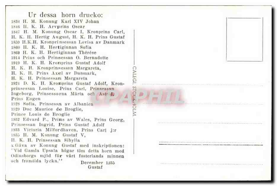 CPA Kungshornen Odinsborg Uppsala Suede Sweden Corne Horn  — Rückseite