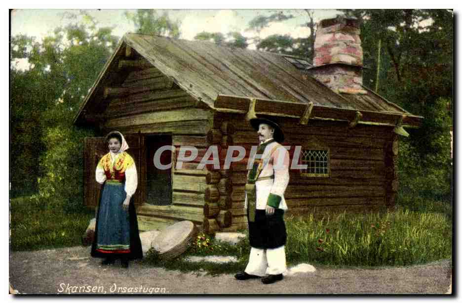 CPA Skansen Orsastugan Suede Sweden Folklore Costume 