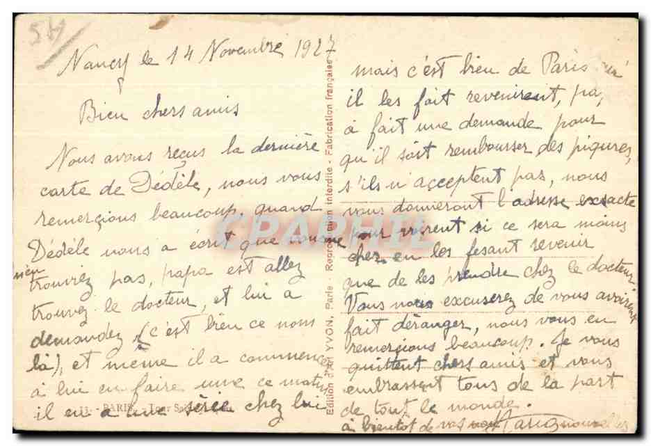 Paris - Yvon - La Tour - CPA — Rückseite