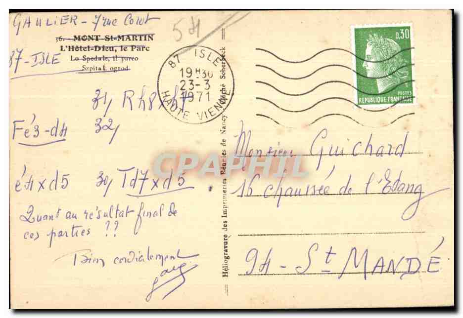 L'Hôtel-Dieu, le Parc — Mont-Saint-Martin — Héliogravure des Imprimeries Pétaries de Nancy — Rückseite