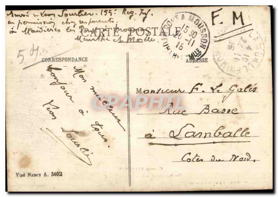 Pont a Mousson - Guerre 1914 1915 - CPA Militaria — Rückseite