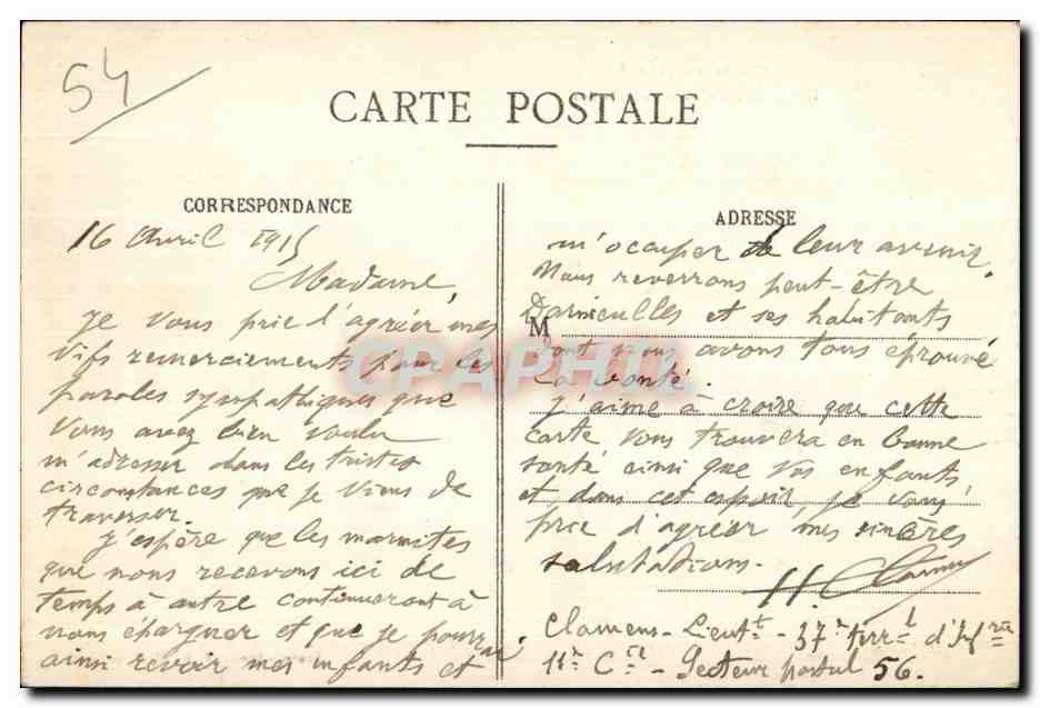 Hériménil — Ferme bombardée — Guerre 1914-1915 — Rückseite