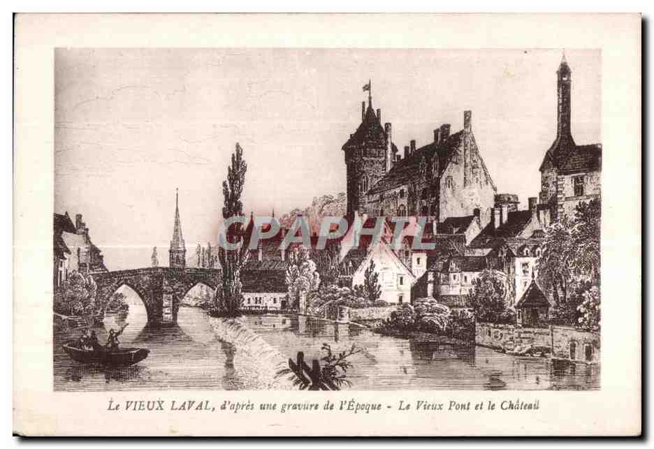 Antike Ansichtskarte Das alte Laval Nach einer Holzschnittzeichnung der Zeit der alte Brücke und der Schloss
