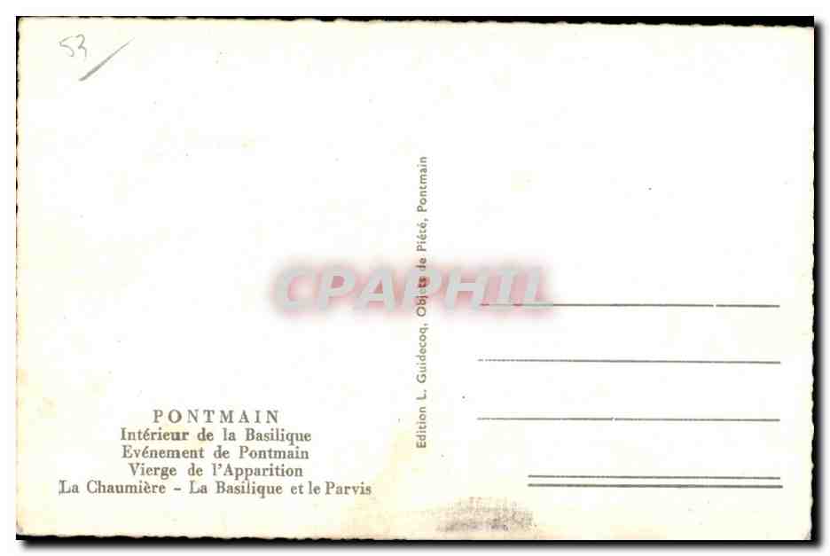 Pontmain — Événement de l'Apparition — Édition L. Guidecoq — Verso
