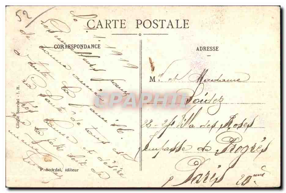 Chaumont — La caserne du 109e d'infanterie — Clique Scordel, n° 48 — Verso