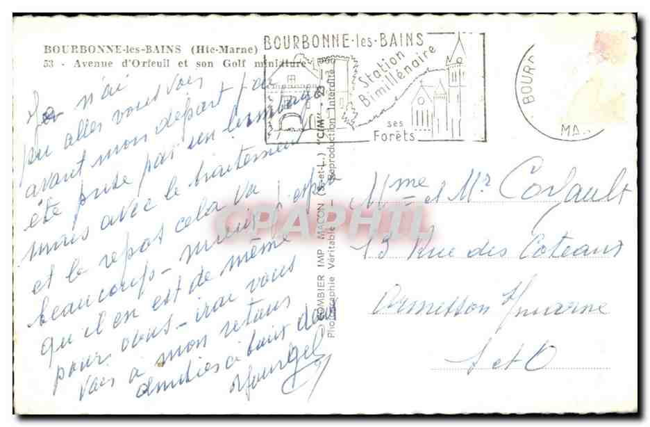 CPA Bourbonne Les Bains Avenne D Orteuil et Son Golf — Rückseite