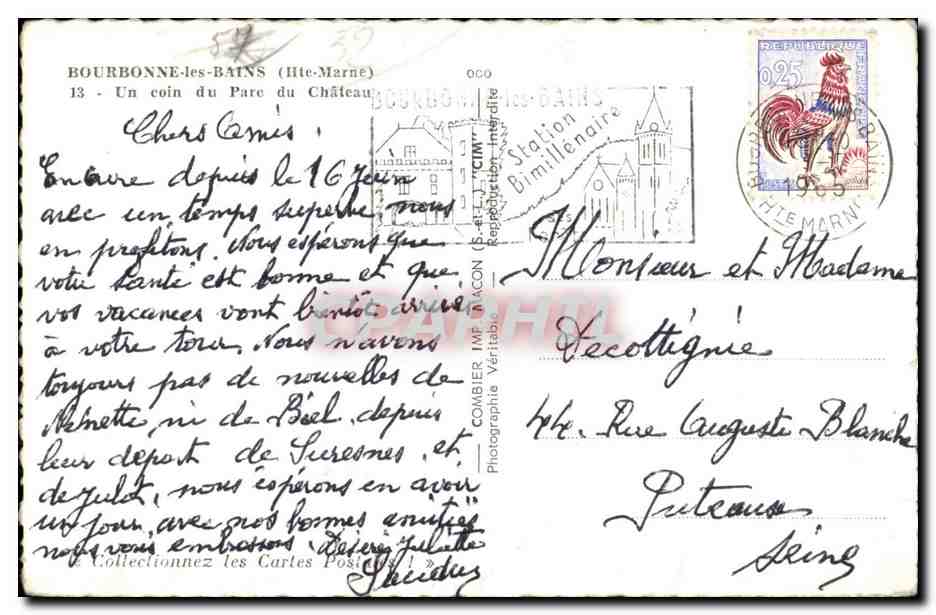 Bourbonne-les-Bains — Ein Eckbereich des Schlossparks — Verlag Pim — Rückseite