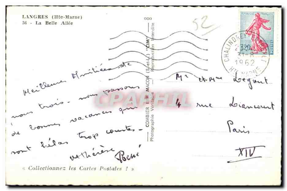 CPA Langres (Hte Marne) La Belle Allee — Rückseite