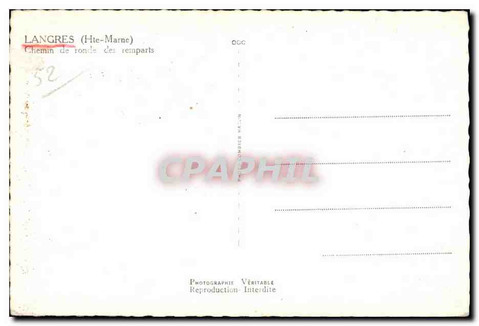 Langres (Haute-Marne) — Chemin de ronde des remparts — Cim — Verso