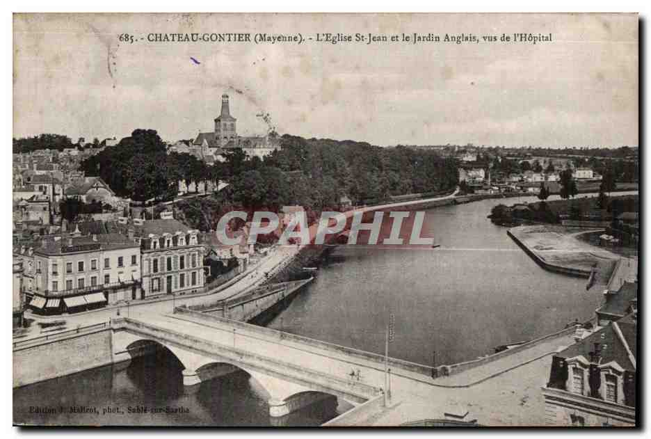 CPA Chateau Gontier L Eglise St Jean et le Jardin Anglais Vus de l Hopital