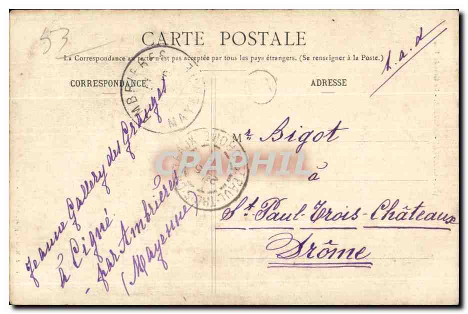 CPA Chateau Gontier La Grande Rue — Rückseite