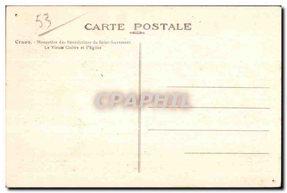 CPA Craon Monastere des Benedictines du Saint Sacrement Le Vieux Cloitre et l Eglise — Rückseite