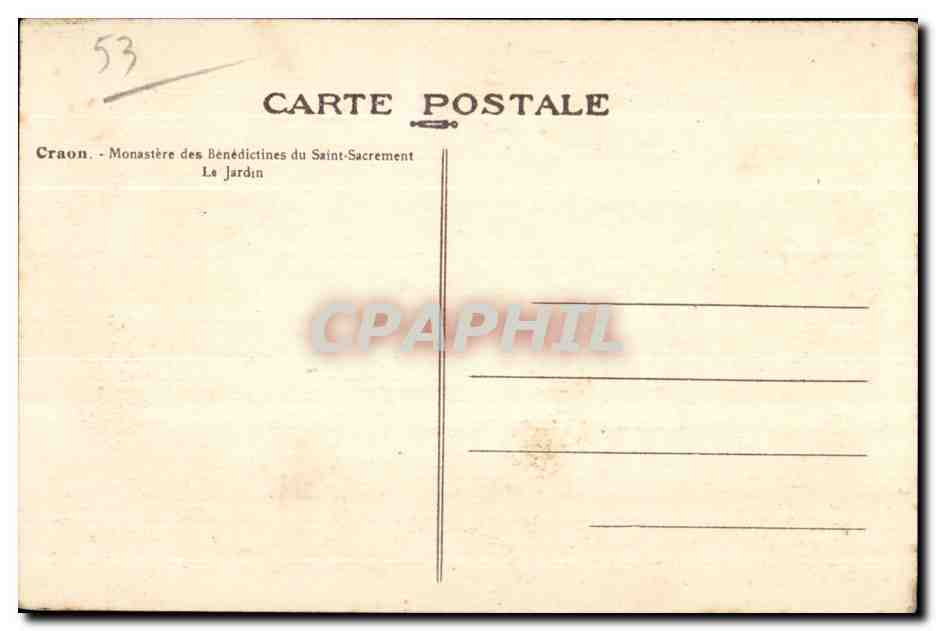 CPA Craon Monastere des Benedictines du Saint Sacrement Le Jardin — Rückseite
