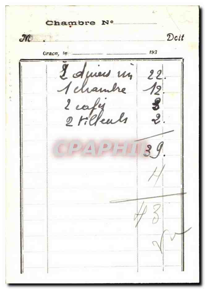 Facture Hotel De La Perle Cuisine Soignee Guihory Craon Eau Courante Garage El Ectricite — Rückseite