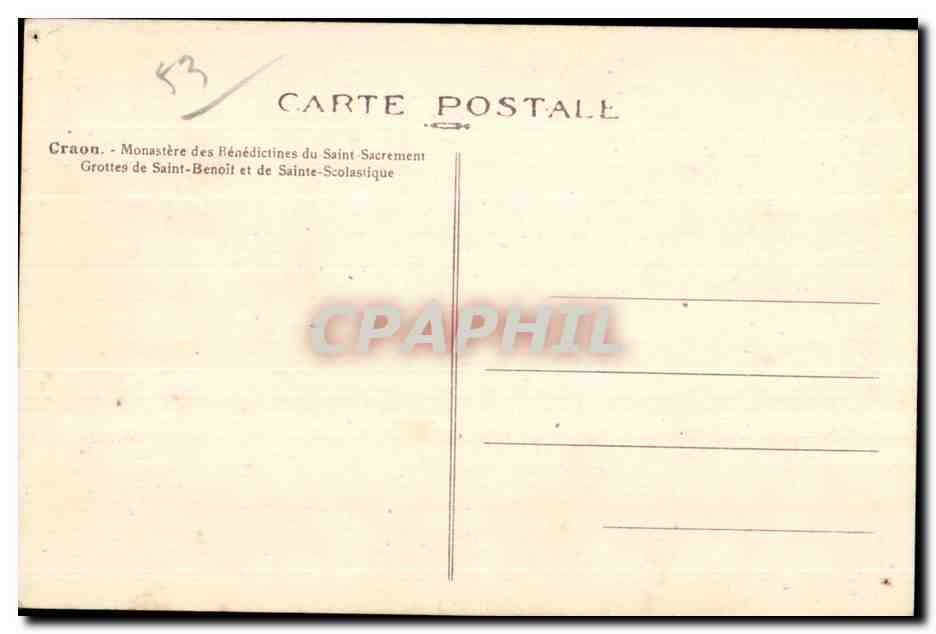 CPA Craon Monastere des Benedictions du Saint Sacrement Grottes de Saint Benoit eyt de Sainte Scolasique — Rückseite