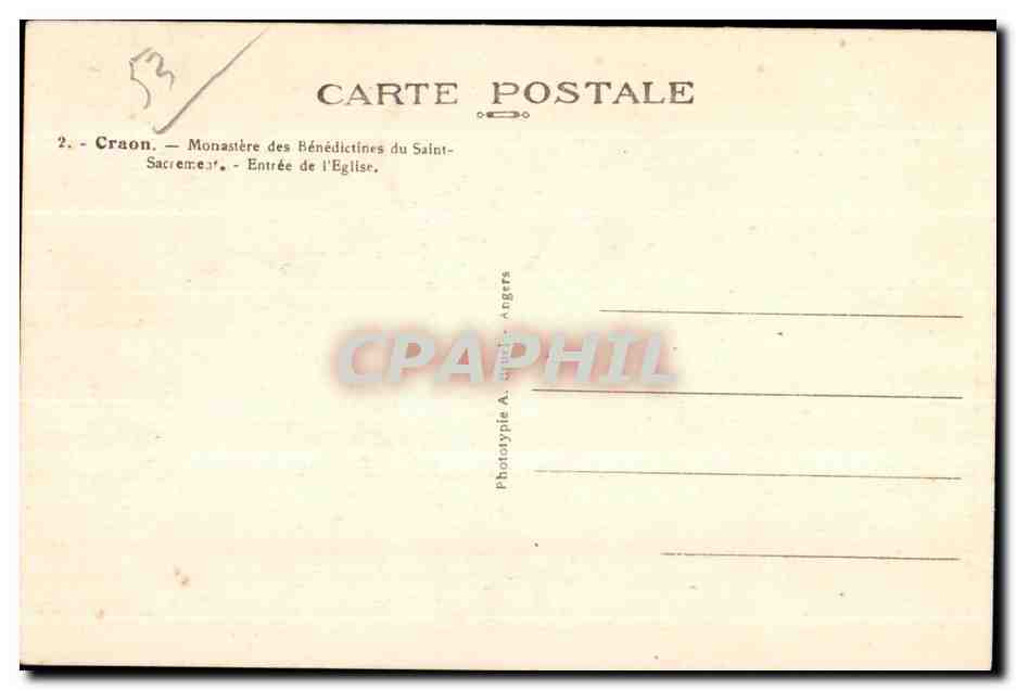 CPA Craon Monastere des Benedictines du Saint Sacrement Entree de l Eglise — Rückseite