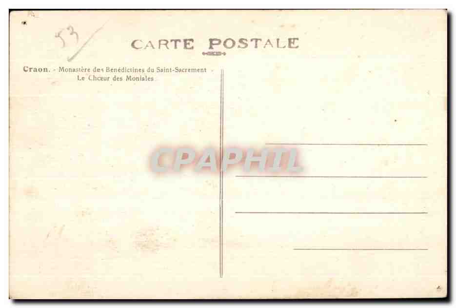 CPA Craon Monastere des Benedictines du Saint Sacrement Le Choeur des Montales — Rückseite