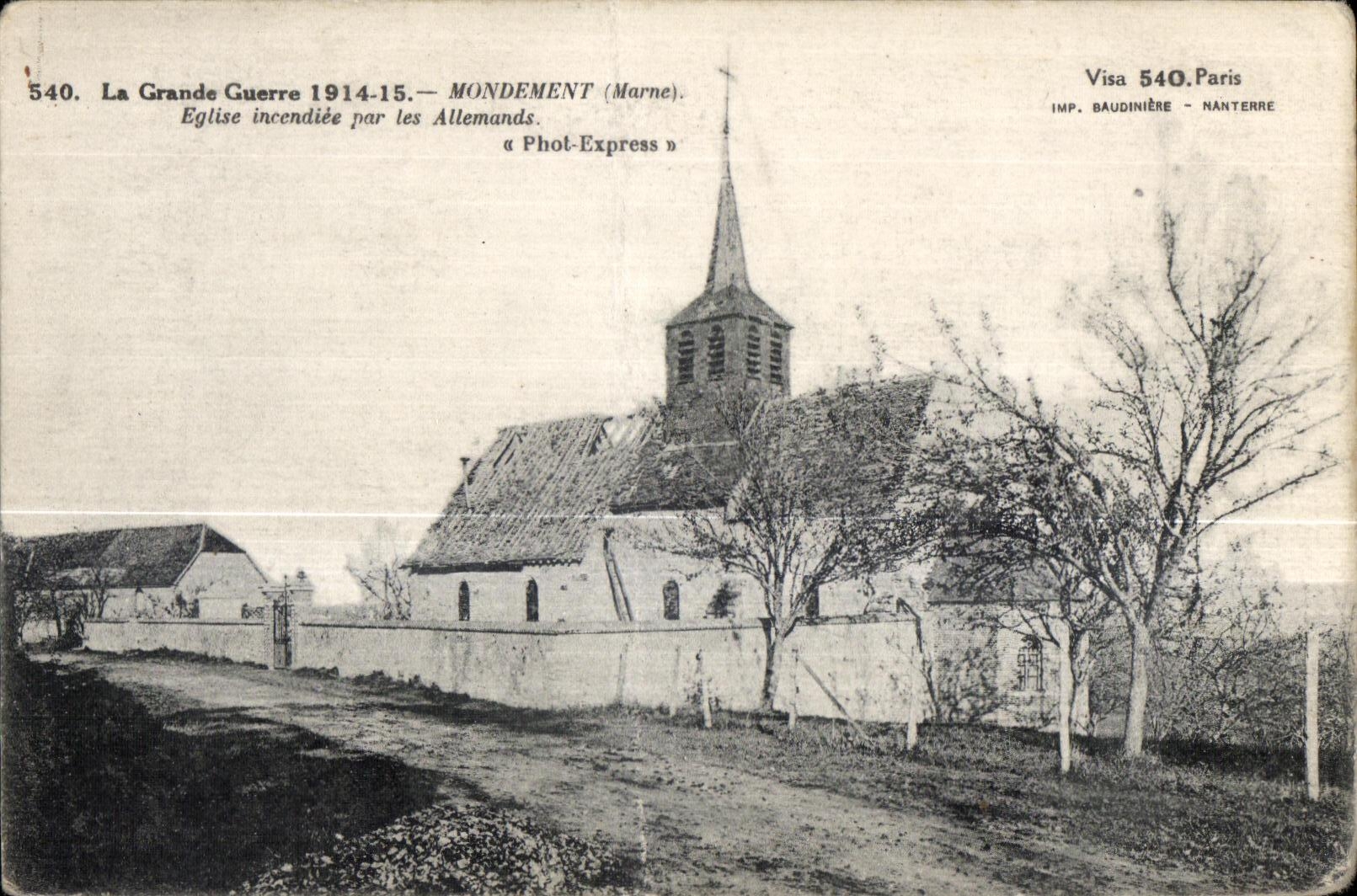 Mondevent (Marne) — Église incendiée par les Allemands — « Phot-Express »
