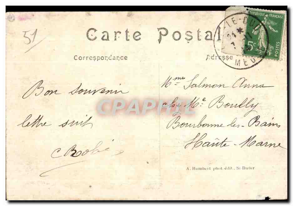 CPA Bataille de la Marne Sernaize les Bains La rue de Cheminon apres le Bombardement Militaria  — Back